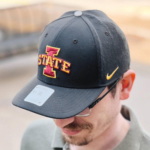 Nike® I-State Black Structured Gold Swoosh DRI-Fit Flex Fitted Hat